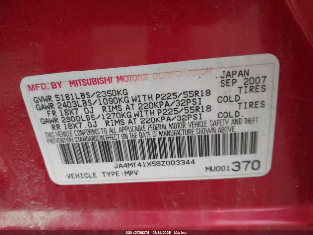 2008 MITSUBISHI OUTLANDER JA4MT41X58Z003344 Photo 8