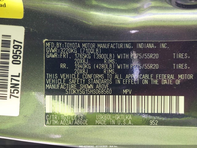 5TDKY5G15HS068560 Toyota 3ur-fe