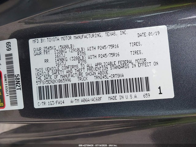 5TFSX5EN2KX065996 Toyota 2tr-fe