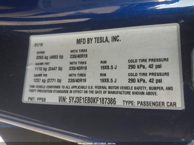 2019 TESLA MODEL 3 5YJ3E1EB0KF187386 Photo 8