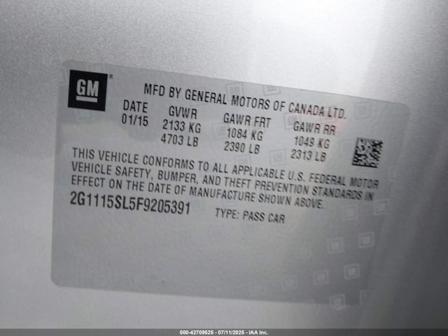 Chevrolet lkw 2015 2G1115SL5F9205391 Image 9