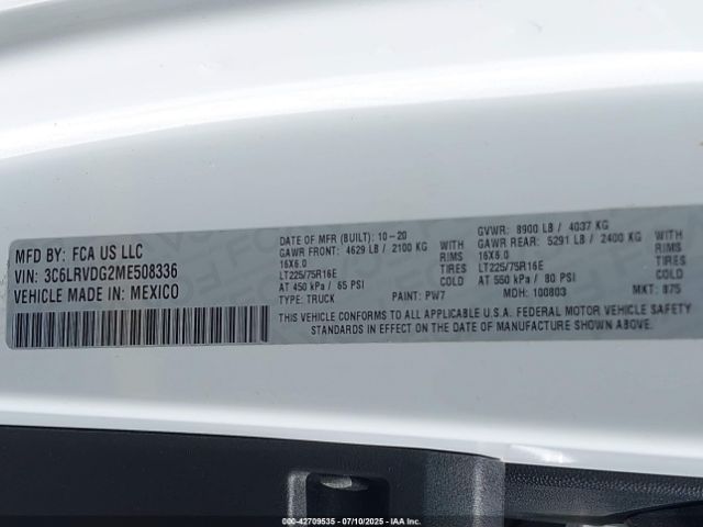 2021 RAM PROMASTER 2500 3C6LRVDG2ME508336 Photo 8