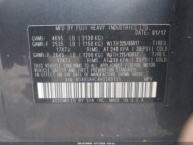 Subaru u5 2017 4S4BSAHC4H3340135 Image 9