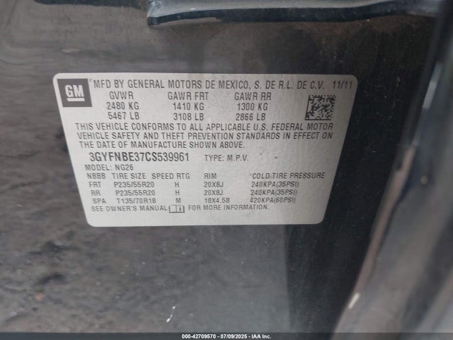 2012 CADILLAC SRX 3GYFNBE37CS539961 Photo 8