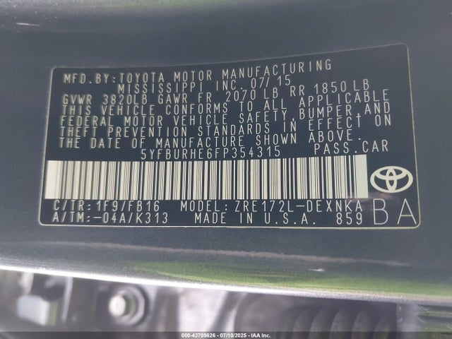 Toyota 2zr-fe 2015 5YFBURHE6FP354315 Image 9