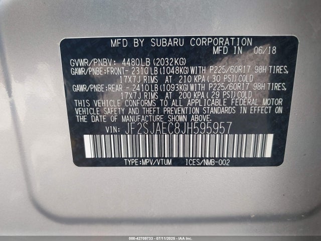 Subaru naturally aspirated u5 2018 JF2SJAEC8JH595957 Image 9