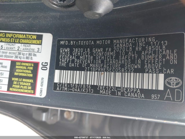 Toyota 2zr-fae 2014 2T1BPRHE5EC058532 Image 9