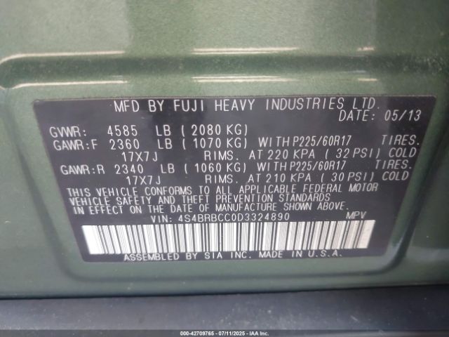 2013 SUBARU OUTBACK 4S4BRBCC0D3324890 Photo 8