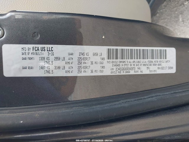 2C4RDGBG0GR343972 Dodge 2016