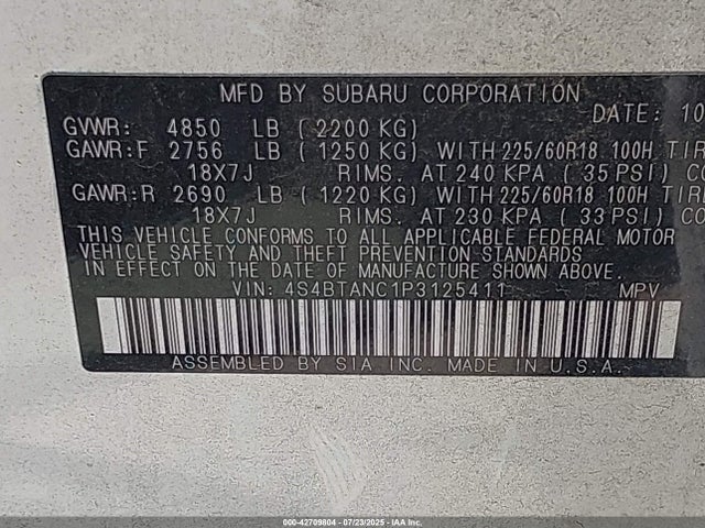 4S4BTANC1P3125411 Subaru na, u5