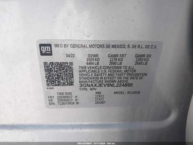 2022 CHEVROLET EQUINOX 3GNAXJEV9NL224895 Photo 8