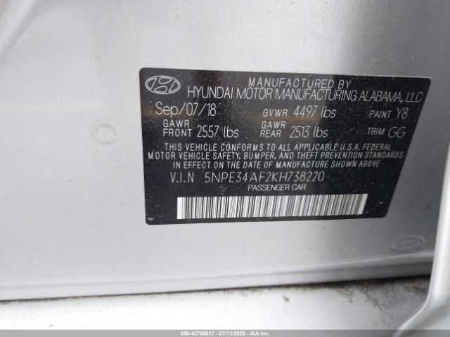 2019 HYUNDAI SONATA 5NPE34AF2KH738220 Photo 8