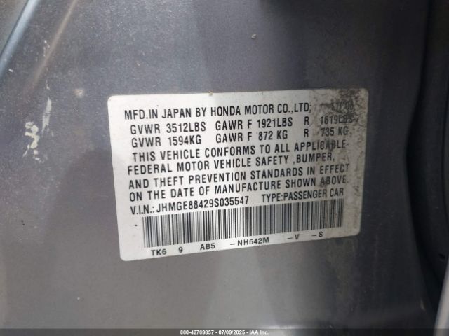 2009 HONDA FIT JHMGE88429S035547 Photo 8
