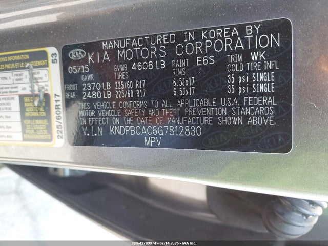 KNDPBCAC6G7812830 KIA dohc gdi theta ii