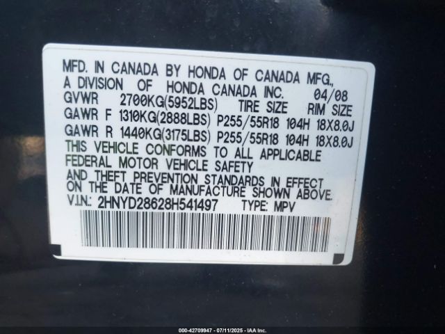 2008 ACURA MDX 2HNYD28628H541497 Photo 8