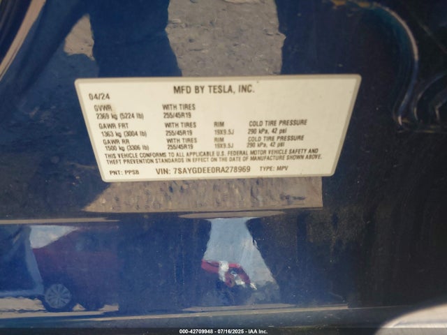 2024 TESLA MODEL Y 7SAYGDEE0RA278969 Photo 8