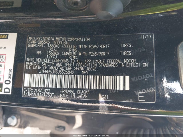 JTEBU5JR3J5526842 Toyota 1gr-fe