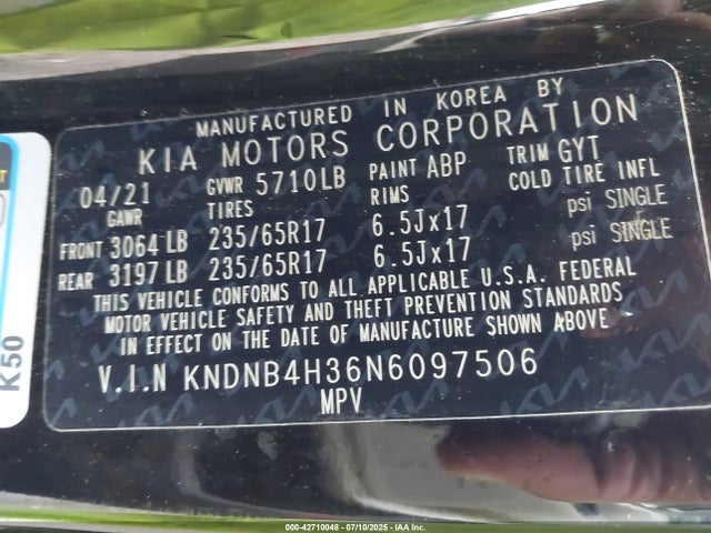KNDNB4H36N6097506 KIA gdi lamda iii