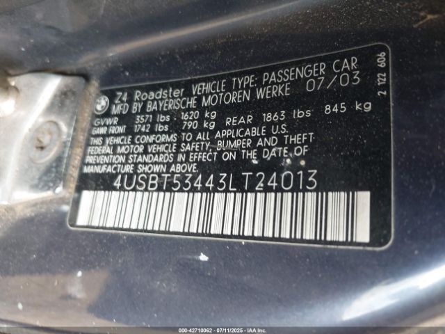 2003 BMW Z4 4USBT53443LT24013 Photo 8