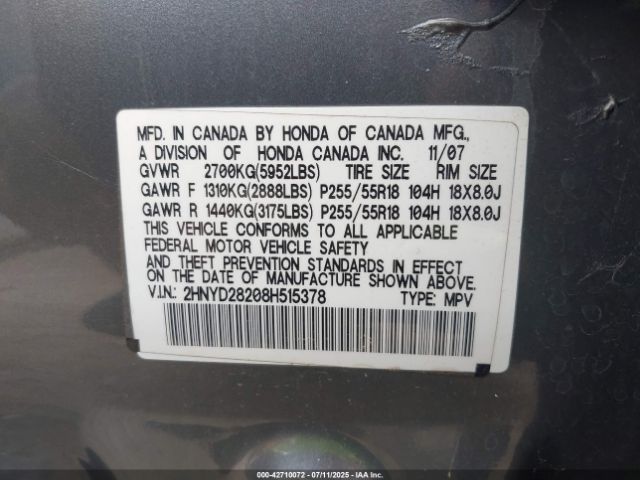 2008 ACURA MDX 2HNYD28208H515378 Photo 8