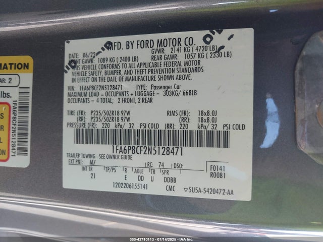 Ford tivct 2022 1FA6P8CF2N5128471 Image 9
