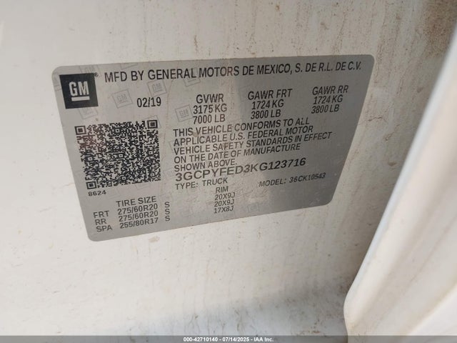 3GCPYFED3KG123716 Chevrolet l84 - di, dfm, alum, gen 5, var 2