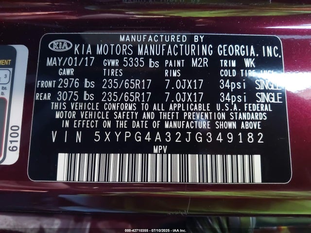 5XYPG4A32JG349182 KIA gdi theta-ii