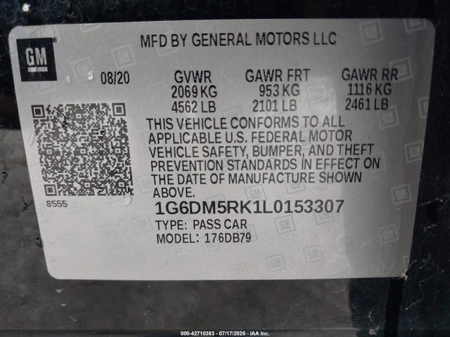 2020 Cadillac Ct5 Luxury მანქანა იყიდება აუქციონზე, vin: 1G6DM5RK1L0153307, აუქციონის ნომერი: 42710383