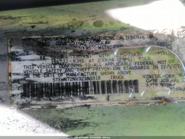 2003 TOYOTA TACOMA 5TEWN72NX3Z188818 Photo 8