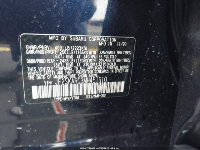 2021 SUBARU FORESTER JF2SKARC3MH451910 Photo 8
