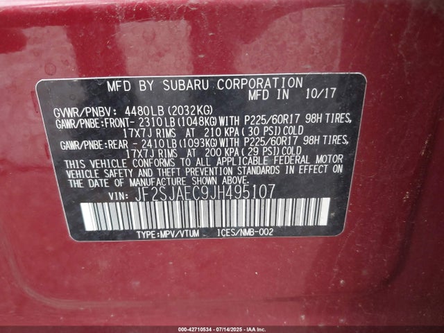 JF2SJAEC9JH495107 Subaru naturally aspirated u5