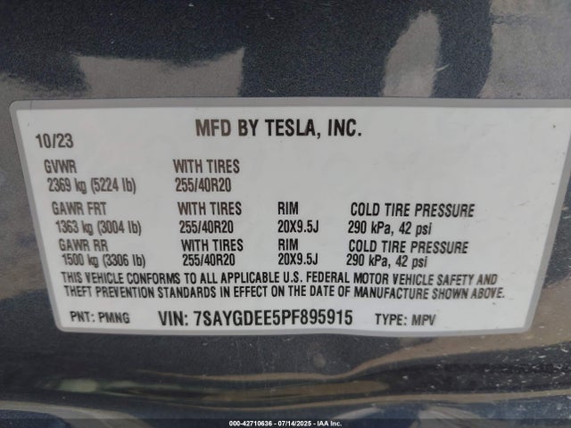 2023 TESLA MODEL Y 7SAYGDEE5PF895915 Photo 8