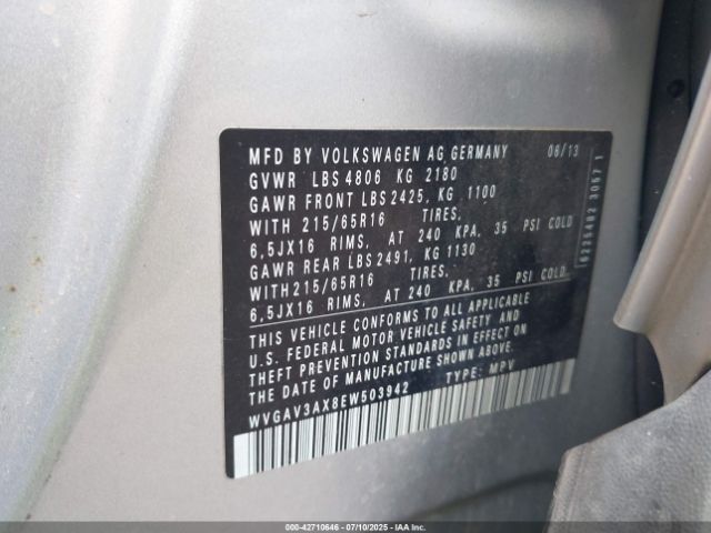 2014 VOLKSWAGEN TIGUAN WVGAV3AX8EW503942 Photo 8