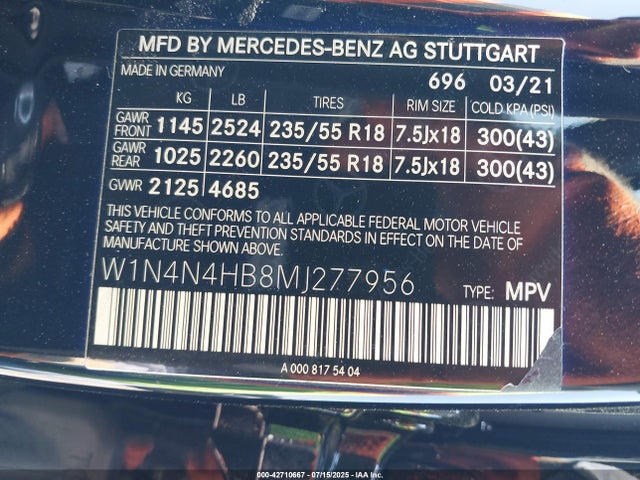 W1N4N4HB8MJ277956 Mercedes-Benz m260