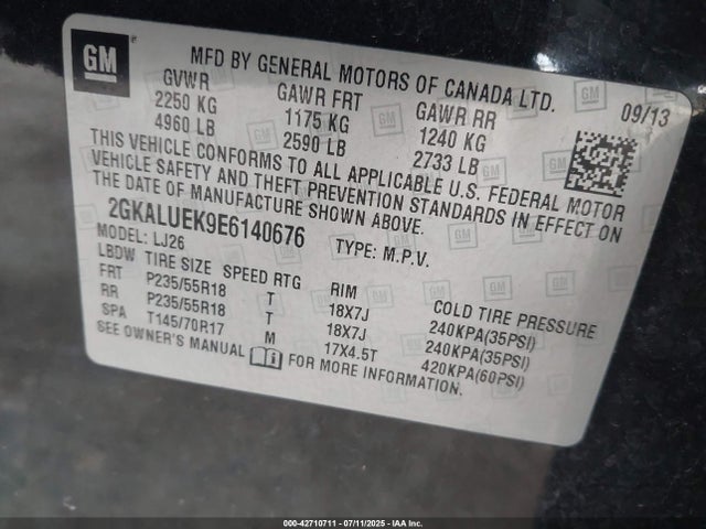 2GKALUEK9E6140676 GMC lea - flex fuel (gas/alc), aluminum, high output