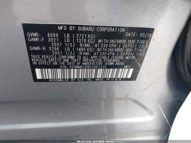 4S4WMALD6K3461235 Subaru 2019