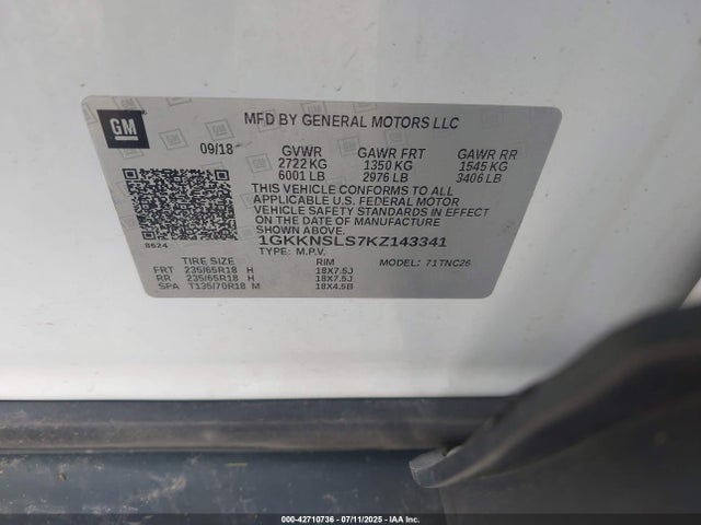1GKKNSLS7KZ143341 GMC lgx - direct injection, variable valve timing, alum, gen 2