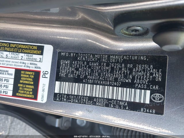 4T1BF1FK4HU812407 Toyota 2ar-fe