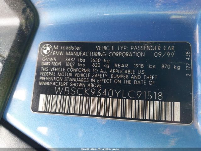 2000 BMW M WBSCK9340YLC91518 Photo 8
