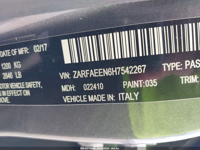 ZARFAEEN6H7542267 Alfa Romeo 2017