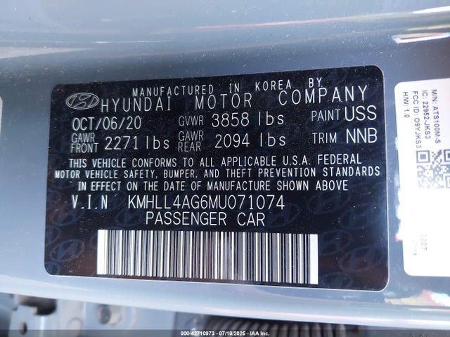 KMHLL4AG6MU071074 Hyundai mpi nu pe