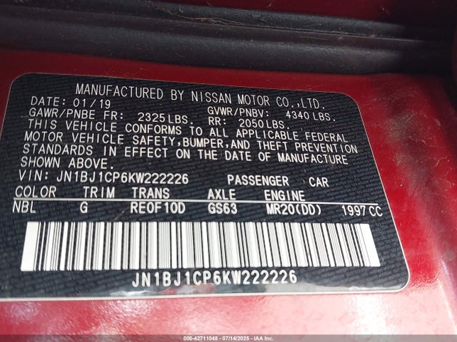 JN1BJ1CP6KW222226 Nissan 2019