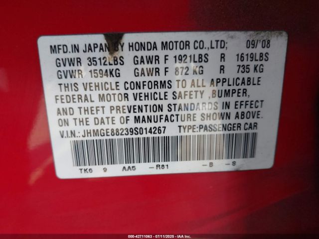 2009 HONDA FIT JHMGE88239S014267 Photo 8