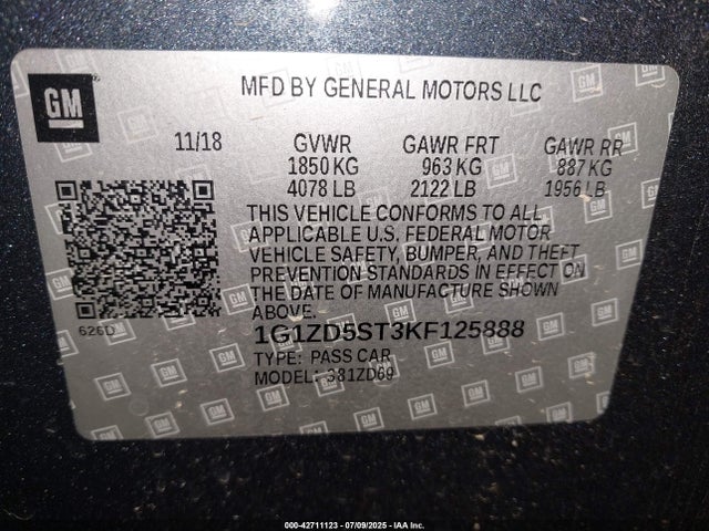 1G1ZD5ST3KF125888 Chevrolet lfv - direct injection, variable valve timing, gen 1