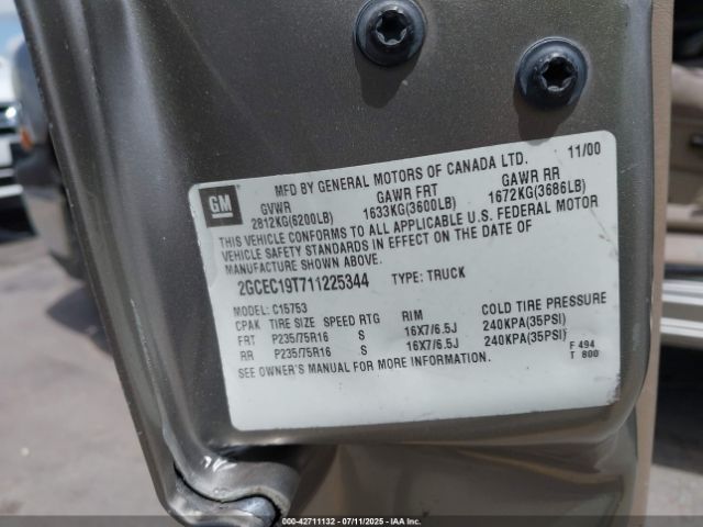 2001 CHEVROLET SILVERADO 1500 2GCEC19T711225344 Photo 8