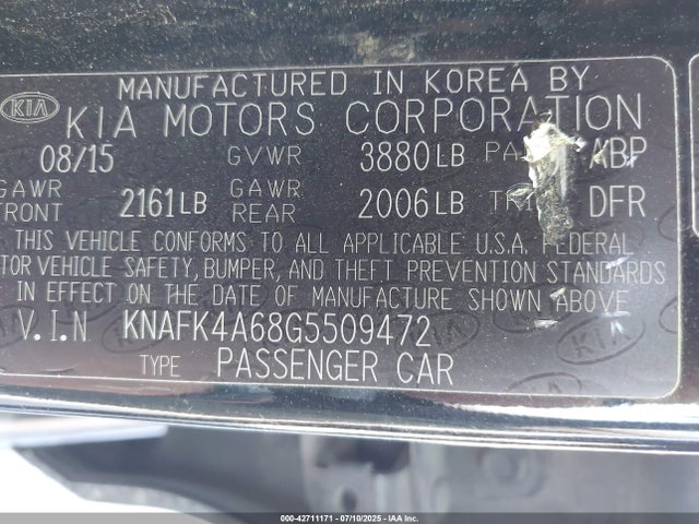 KNAFK4A68G5509472 KIA mpi nu