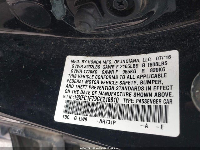 Honda l15b7 2016 19XFC1F79GE218810 Image 9