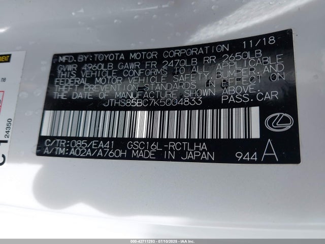 Lexus 2gr-fks 2019 JTHS85BC7K5004833 Image 9