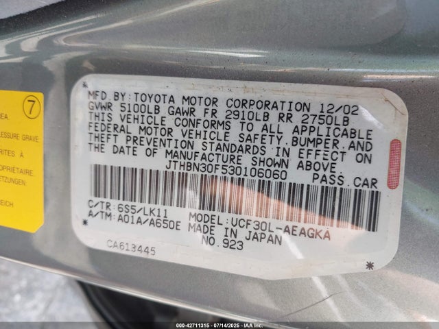 Продажа на аукционе авто 2003 Lexus Ls 430, vin: JTHBN30F530106060, номер лота: 42711315