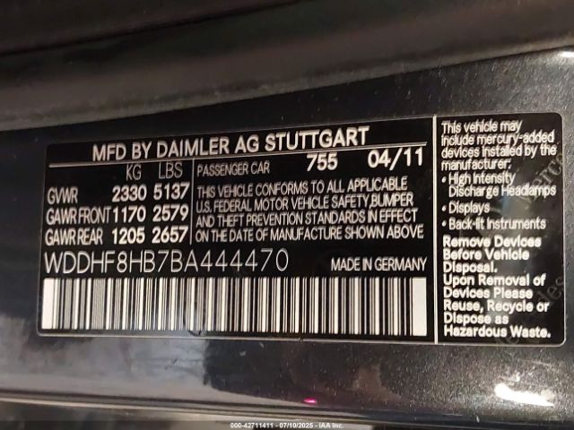 2011 MERCEDES-BENZ E 350 WDDHF8HB7BA444470 Photo 8